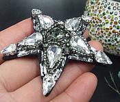 Rhinestone Applique Star Crystal Gunmetal Beaded Patch Craft Motif With Black Backing (GB575)