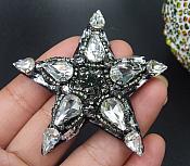 Rhinestone Applique Star Crystal Gunmetal Beaded Patch Craft Motif With Black Backing (GB575)