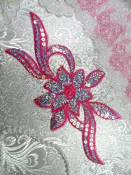GB58 Dark Pink Fuchsia Flower Sequin Embroidered Floral Applique 9.5"