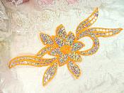 Orange Silver Holographic Flower Sequin Embroidered Applique 9.5" (GB58)