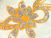 Orange Silver Holographic Flower Sequin Embroidered Applique 9.5" (GB58)