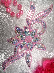GB58 Light Pink Flower Sequin Embroidered Floral Applique 9.5"