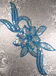 GB58 Turquoise Flower Sequin Embroidered Floral Applique 9.5"