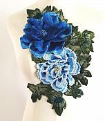 3D Applique Embroidered Floral Blue Craft Patch 13.5" (GB587)