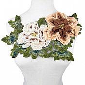 3D Applique Embroidered Floral Brown Beige Craft Patch 13.5" (GB587)