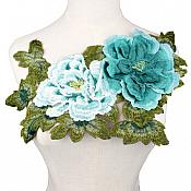3D Applique Embroidered Floral Teal Craft Patch 13.5" (GB587)