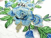 Embroidered Floral 3D Applique Mirror Pair Blue Craft Patch 14" (GB588X)