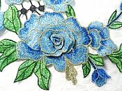 Embroidered Floral 3D Applique Mirror Pair Blue Craft Patch 14" (GB588X)