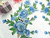 Embroidered Floral 3D Applique Mirror Pair Blue Craft Patch 14" (GB588X)