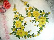 Embroidered Floral 3D Applique Mirror Pair Yellow Craft Patch 14" (GB588X)