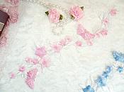 Butterfly Vine Applique Embroidered Pink Flower Clusters Iron On 10.5" (GB590)