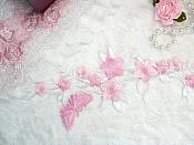 Butterfly Vine Applique Embroidered Pink Flower Clusters Iron On 10.5" (GB590)