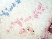 Butterfly Vine Applique Embroidered Pink Flower Clusters Iron On 10.5" (GB590)