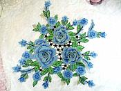 Embroidered Floral 3D Applique Blue Craft Patch Clothing Motif 15" (GB591)
