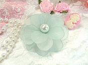 3D Flower Embellishment Applique Mint Green and White Pearl Floral Decor (GB592)