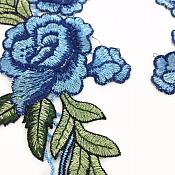 Embroidered Floral Applique Mirror Pair Blue Clothing Patch Craft Motif 12" (GB596X)