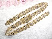 Gold Bridal Sash Applique w/ Beads and Pearls Surrounding Crystal Rhinestones 37.5" (GB610)