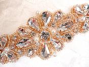 Crystal Rhinestone Rose Gold Pearl Beaded Applique 4" (GB616)