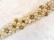 Crystal Rhinestone Gold Pearl Trim (GB623)