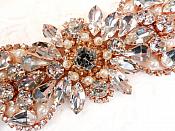 Crystal Rhinestone Rose Gold Beaded with Pearl Applique 4.75" (GB624)