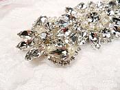 Crystal Rhinestone Silver Pearl Applique 4.75" (GB624)