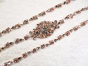 Rose Gold Bridal Sash Applique w/ Crystal Rhinestones 35" GB631
