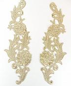 Embroidered Appliques Metallic Gold Mirror Pair Venice Lace 10.5" (GB635X)