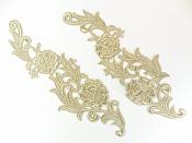 Embroidered Appliques Metallic Gold Mirror Pair Venice Lace 10.5" (GB635X)