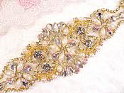 Crystal Rhinestone Gold Pearl Beaded Applique 8" (GB640)