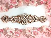 Crystal Rhinestone Rose Gold Pearl Beaded Applique 8" (GB640)