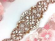 Crystal Rhinestone Rose Gold Pearl Beaded Applique 8" (GB640)