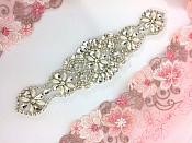 Crystal Rhinestone Silver Beaded White Pearl Beaded Applique 8" (GB640)