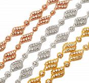 Pre Cut One Yard Length Crystal Rhinestone Trim Rose Gold Beaded GB726
