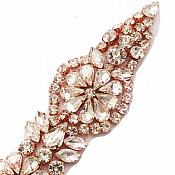 Rose Gold Applique w/ Endless Glass Rhinestones Marquise Teardrop Beautiful Sparkle For Wedding Gown Designs 13" GB730