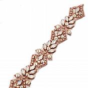 Rose Gold Applique w/ Opal Glass Rhinestones Wedding Gown Belt Designs 18" GB731