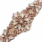 Rose Gold Applique w/ Opal Glass Rhinestones Wedding Gown Belt Designs 18" GB731