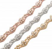 Pre-Cut at 36" Wavy Crystal Rhinestone Rose Gold setting White Pearl Bridal Trim Marquise Teardrop Stones GB740