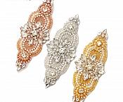 Applique Rose Gold Beaded Crystal Rhinestone Patch with Pearls 5.5" GB743