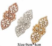 Rose Gold Beaded Applique with Crystal Rhinestones and Pearls 3.75" GB751