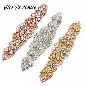 Rose Gold Beaded Applique with Crystal Rhinestones and Pearls Bridal Bling 7.75" GB753