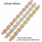 Bridal Sash Applique Rose Gold Beaded with Crystal Rhinestones and Pearls 18" GB759