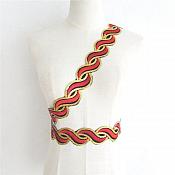 RMGB760 REMNANT 32" Flames of Fire Trim Red Embroidered Gold Holographic Sequin Costume Trim