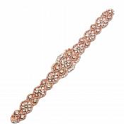 Rose Gold Bridal Sash Applique w/ Beads and Pearls Surrounding Crystal Rhinestones 15" GB800