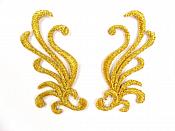 Small Embroidered Appliques Gold Metallic Iron On Designer Mirror Pair 2.25"  GB801X
