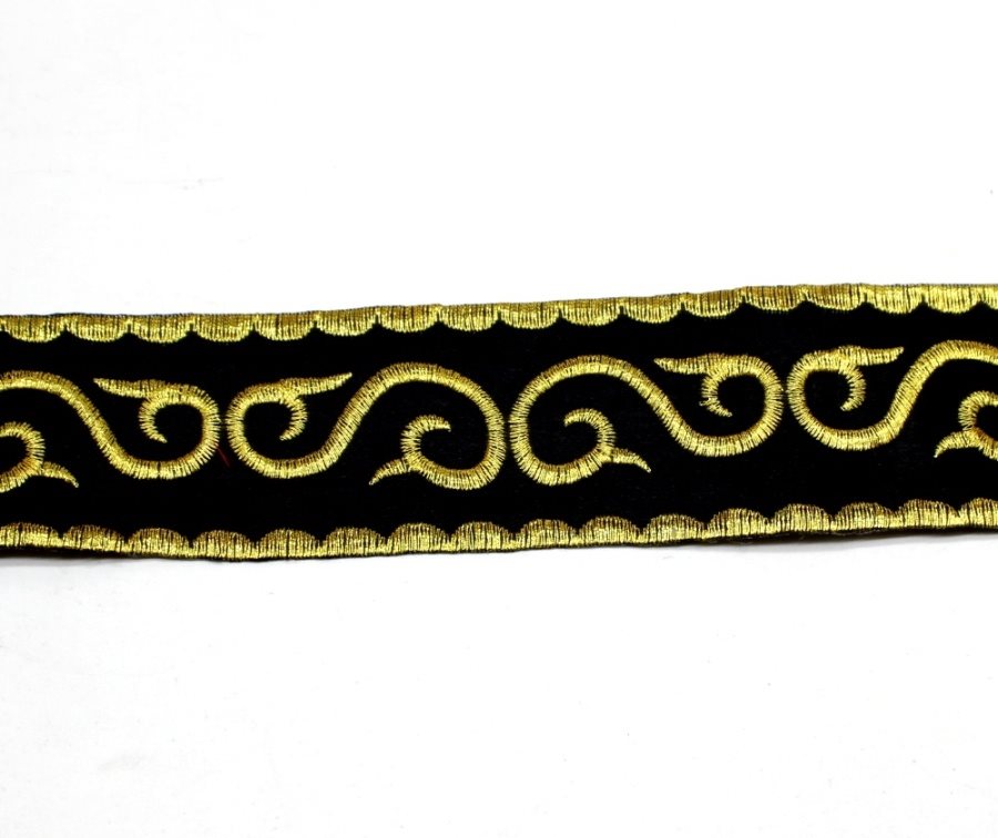 Black Trim Gold Metallic Designer Scroll Sewing Iron on Border Edging GB809