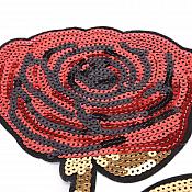 Rose Applique Red Sequins Embroidered Stem Iron On 12.5" GB816