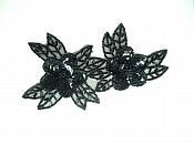 Double Floral Cluster Applique of Black Flowers Sequins Beads Iron On 6.5" GB818