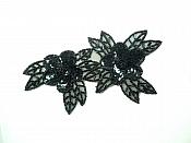 Double Floral Cluster Applique of Black Flowers Sequins Beads Iron On 6.5" GB818