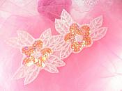 Double Floral Cluster Applique of Crystal AB Flowers Sequins Beads Iron On 6.5" GB818