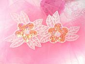 Double Floral Cluster Applique of Crystal AB Flowers Sequins Beads Iron On 6.5" GB818
